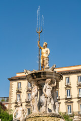 Wall Mural - Naples, Italy. Neptune Fountain - a fountain built in 1600 with exquisite carvings depicting Neptune, sea monsters, nymphs and lions. Sunny summer morning