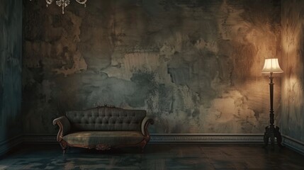 Wall Mural - Antique Wall. Elegant Vintage Room with Clean Concrete Wall at Night