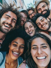 A group of people posing for a photo, smiling and laughing together