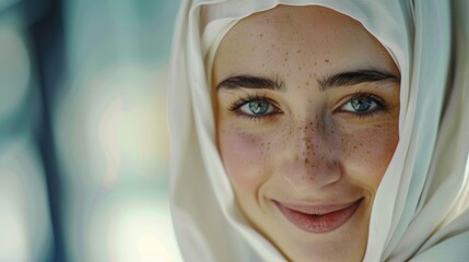 Wall Mural - A person wearing a headscarf in a close-up shot