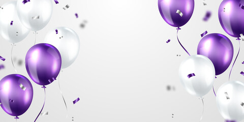 Wall Mural - 3d purple balloon design background vector banner template beautiful illustration