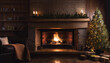 © Nira Imagens - ÁRVORE DE NATAL AO LADO DE LAREIRA ACESA EM SALA DE ESTAR