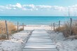 © menon - Wooden walkway on the sandy beach with the sea