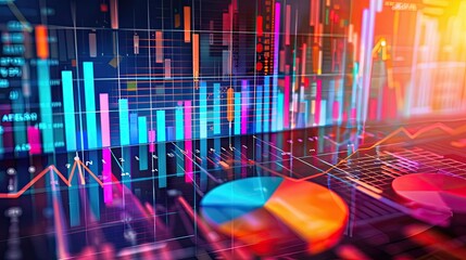 Poster - Digital business analysis with charts and data overlays
