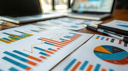 Poster - Financial analysis charts and graphs on a modern desk