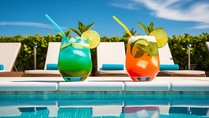 A refreshing summer scene featuring two vibrant drinks