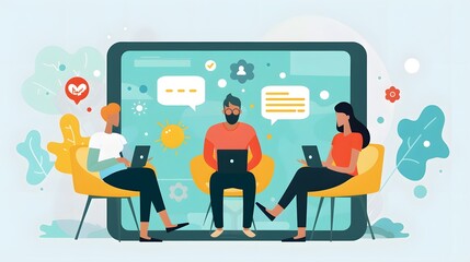Poster - A team exchanging constructive feedback in a digital environment, using tools designed for performance improvement and relationship building