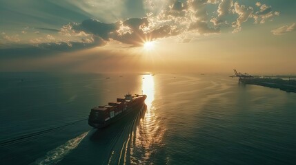 Large container ship at sea. Aerial view of cargo container ship vessel import export container sailing. AI generated illustration