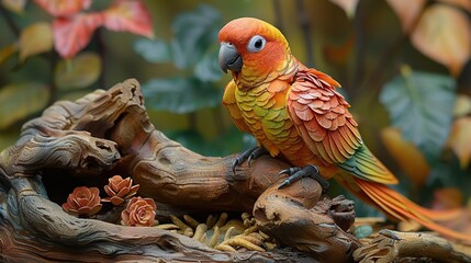 Poster - Colorful Parrot Bird Sitting on a Branch Realistic Image