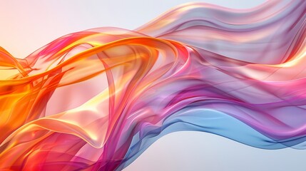 Poster - Vibrant abstract fabric gracefully flowing against a clean white backdrop, creating a beautiful contrast
