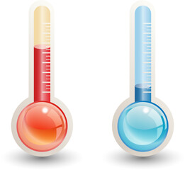 thermometer vector icons 3d. hot and cold temperature scale for weather or freezer, isolated thermom