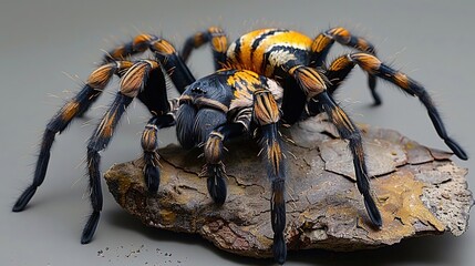 Sticker - Striped Tarantula Spider on Rock Realistic Image