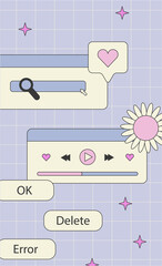 Fototapete - Cute nostalgic 90s retro vaporwave post and story template. Social media stories and posts with old computer aesthetic ui elements. Illustration of retro groovy abstract interface