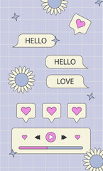 Fototapete - Retro browser computer window in 90s vaporwave style with smile face stickers for stories or a post template. Old pc user interface and the keyboard. Stock groovy illustration