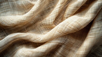 Poster - Closeup of natural linen fabric texture, woven with finesse, showing delicate folds and wrinkles