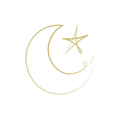 Wall Mural - Png ramadan kareem logo with doodle star and crescent moon