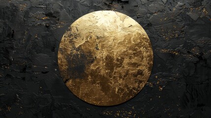 Poster - A luxurious abstract gold foil circle set against a striking black textured background