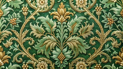 Poster - The texture of the old tapestry fabric is green with a pattern