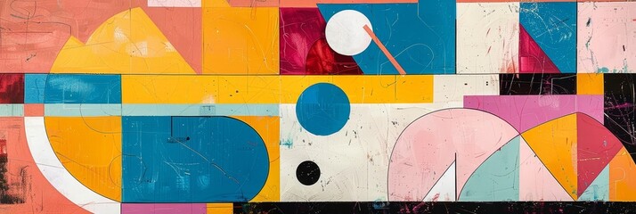 Poster - Abstract art featuring geometric shapes in bold colors, symbolizing creativity, design, modernism, minimalism, and visual harmony.