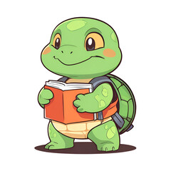 Poster - A cartoon turtle is holding a book and smiling