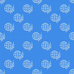 Poster - Earth Globe with Candlestick Chart vector seamless pattern in thin line style