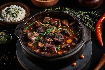 Wall Mural - A Rustic Pot of Venison Stew with Carrots, Peas, and Rosemary