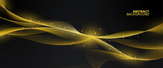 Wall Mural - Abstract background with a dark theme and gold ornaments. Elegant gold wave pattern and many stars.