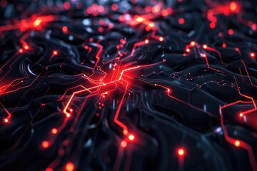 Poster - A detailed view of a circuit board featuring red indicator lights