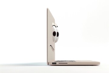 Poster - A laptop with a creative touch, featuring a hand-drawn face on the screen