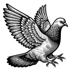 Wall Mural - Pigeon dove bird animal sketch engraving generative ai fictional character PNG illustration. Scratch board imitation. Black and white image.