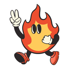 Wall Mural - Fire character png, retro illustration, transparent background