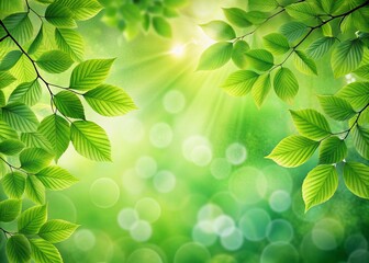 Wall Mural - Vibrant green leaves spread across a soft focus background, creating a stunning natural canvas with ample copyspace for creative text or design elements.
