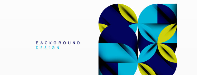 Poster - Circle, square and flower petal geometric background. Round shapes composition for wallpaper, banner, background or landing