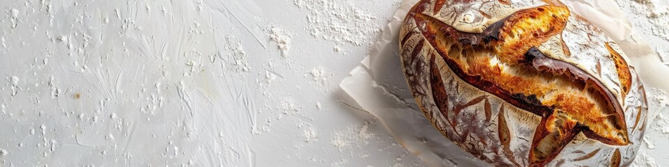 Poster - A freshly baked loaf of wheat bread sits on a white background, ready to be enjoyed.