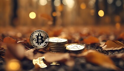 Wall Mural - Bitcoins in autumn 