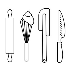 Sticker - Bakery tools png line art, transparent background