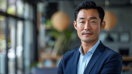 Canvas Print - Confident Asian Businessman - Portrait of a successful Asian businessman in a modern office setting. 