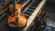 © Tida - A close-up shot of a violin resting on the keys of an old piano, symbolizing music, harmony, creativity, passion, and the beauty of instruments.