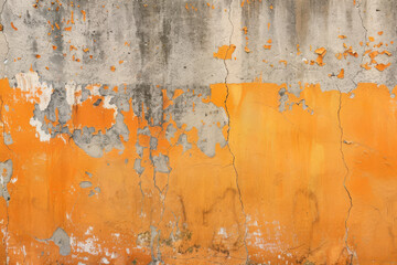 Wall Mural - close up horizontal image of an old and ruined concrete orange wall