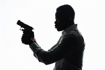 A person holding a firearm, suitable for crime scene or action scenario