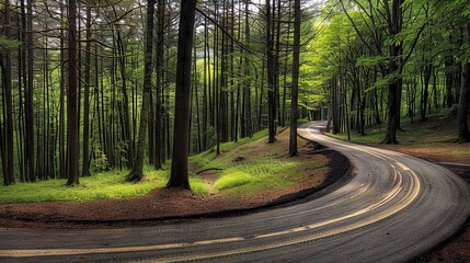 Wall Mural -  proffesional photo of the forest road curve