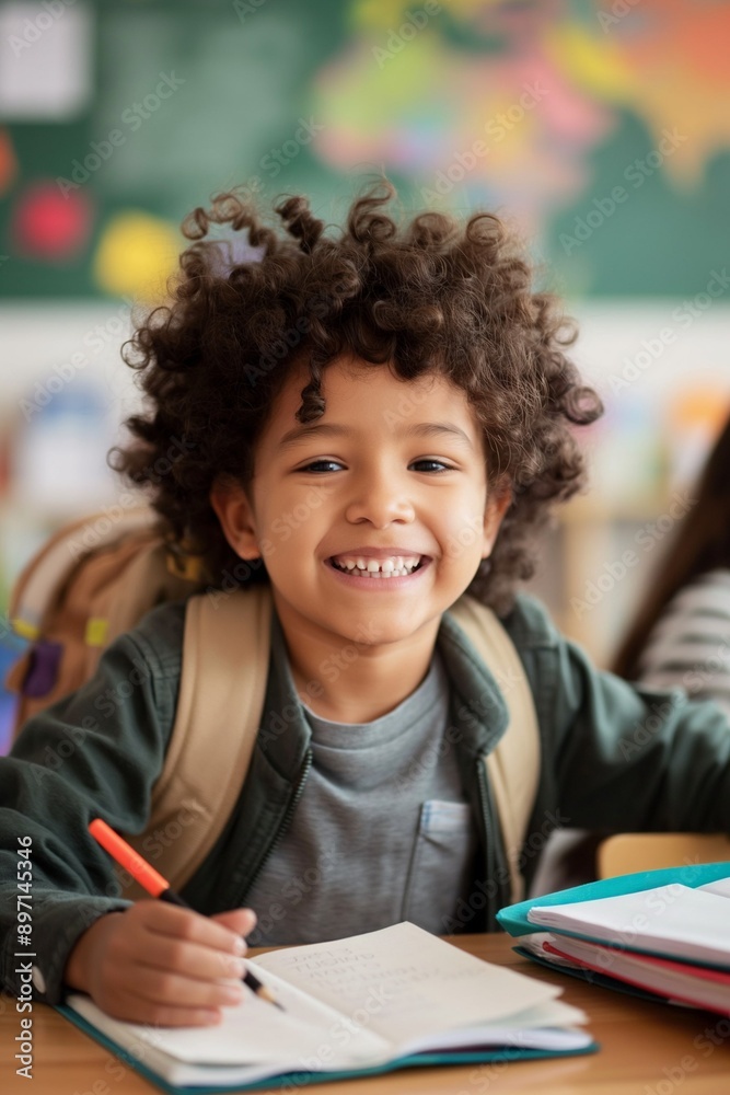 Schoolboy in the classroom. Child at school. Happy child studying ...