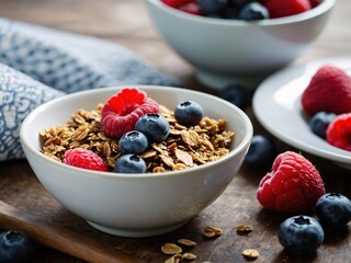 Wall Mural - Healthy breakfast granola, yogurt, and fresh berries