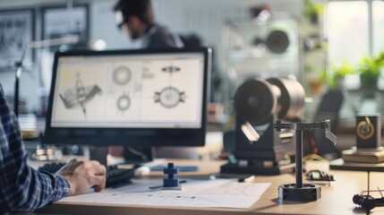 Aufkleber - Engineer working on technical design with digital tools in a modern office. Innovation and precision in engineering projects.