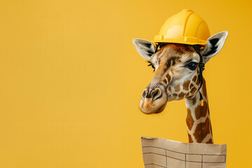 Wall Mural - created with generative ai image of giraffe animal working as engineer
