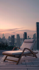 Poster - Urban Rooftop at Dusk with Reclining Chair and Skyline View  