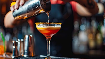 Aufkleber - A bartender pouring a layered cocktail with precision and artistry.
