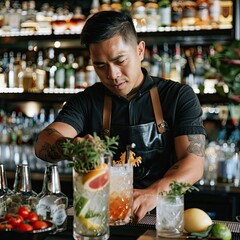 Poster - A bartender preparing a cocktail at the bar, showcasing creativity.