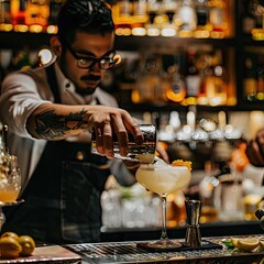 Poster - A bartender preparing a cocktail at the bar, showcasing creativity.