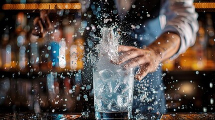 Poster - A bartender shaking a cocktail in a shaker, creating a visual effect. 